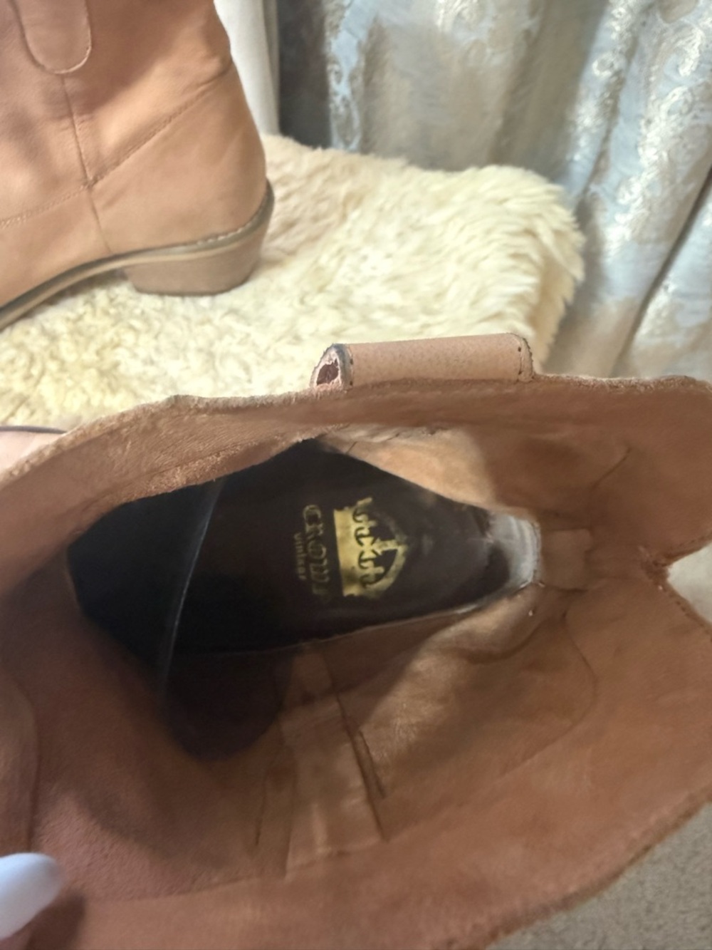 CROWN VINTAGE SUEDE LEATHER BOOTS Cognac Brown Size 7.5M Pull On Very Soft - Picture 5 of 10